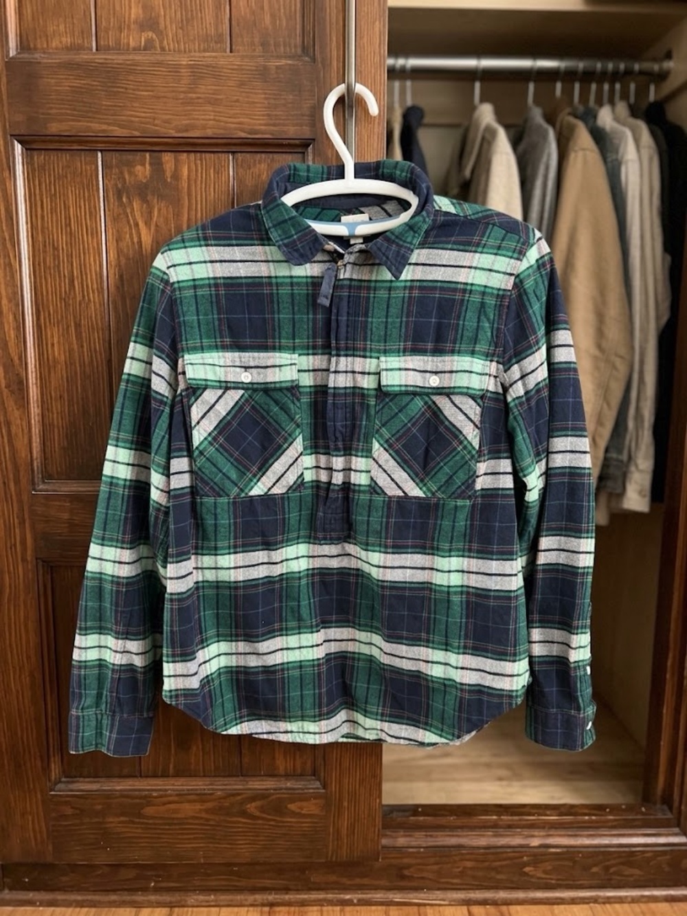 J. Crew Navy and Green Plaid Long-Sleeve Shirt